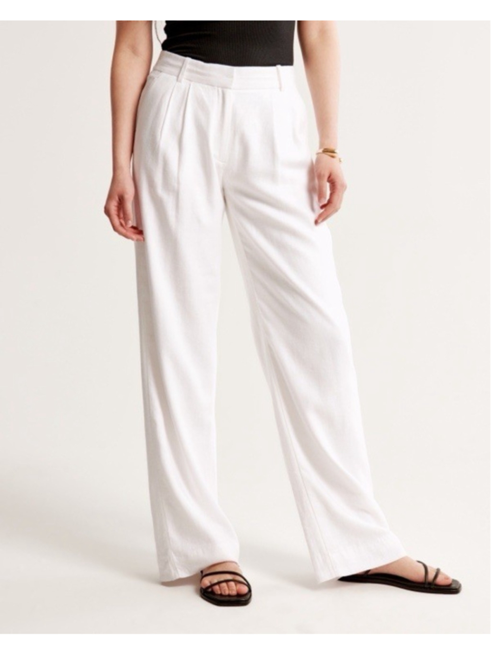Abercrombie & Fitch Sloane High Rise Linen Blend Trousers White 32/14 LONG